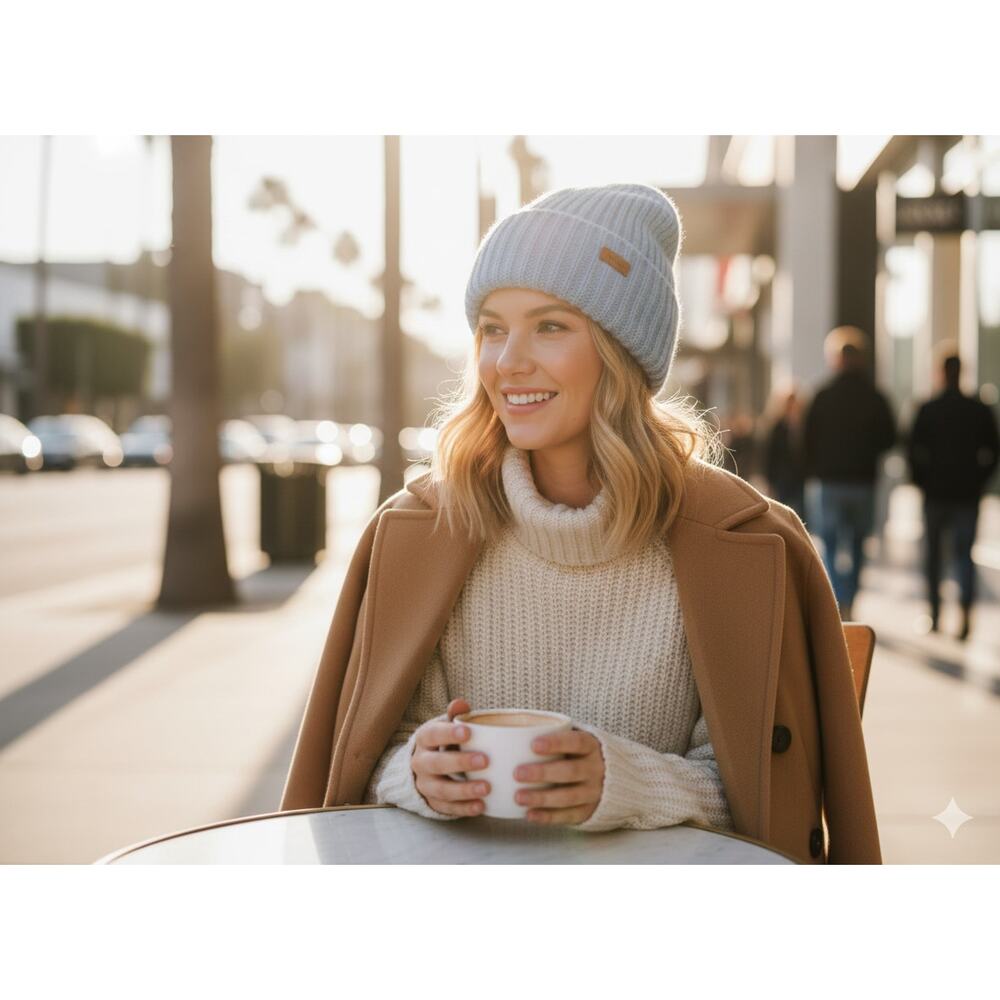 VINCE NWT $165 100% Cashmere Chunky Rib Beanie Hat in Light Tide Blue OS